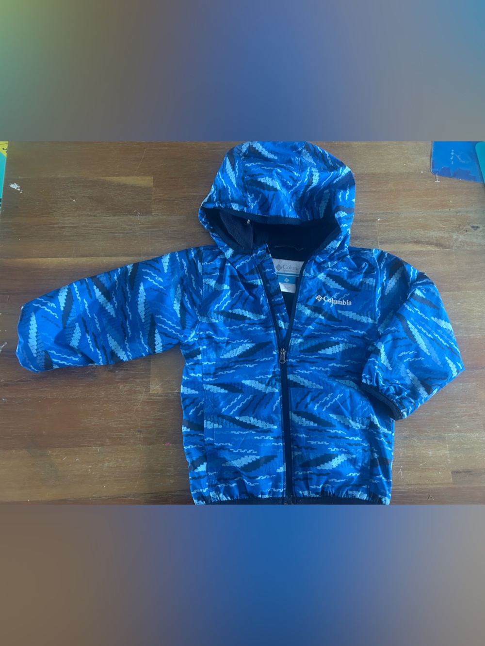 Columbia Blue Geometric Hooded Windbreaker